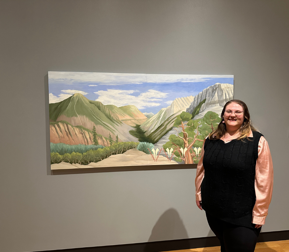  Photo of Hilary Vergera ’24 in front of Sierra Ravine by Kay WalkingStick