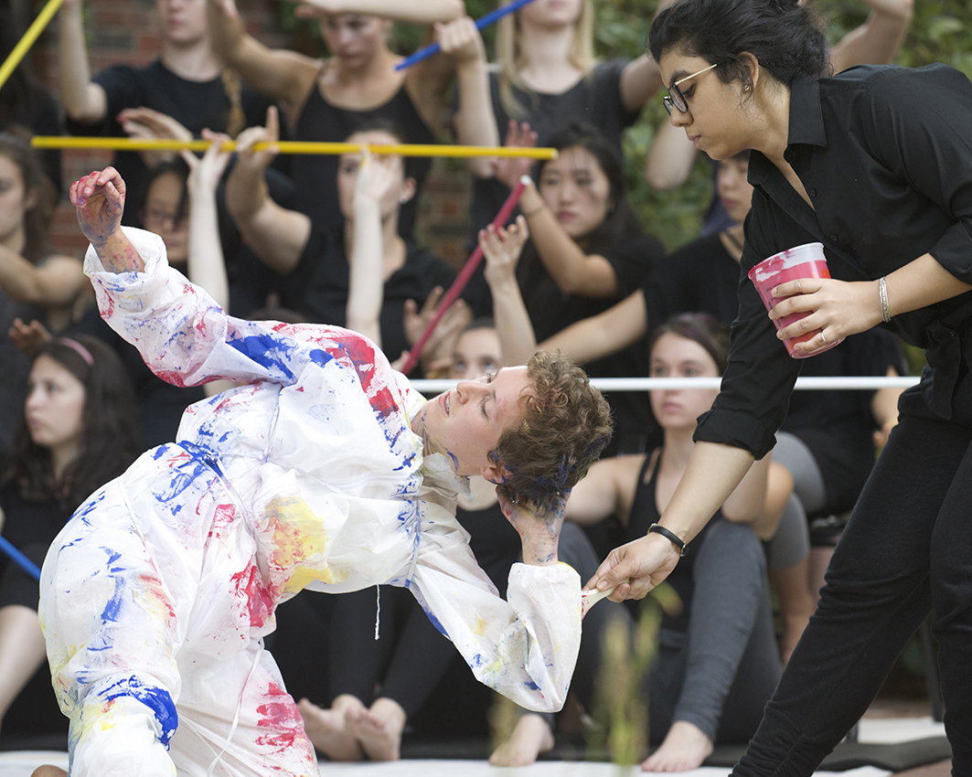 Student dancers perform outside the Museum