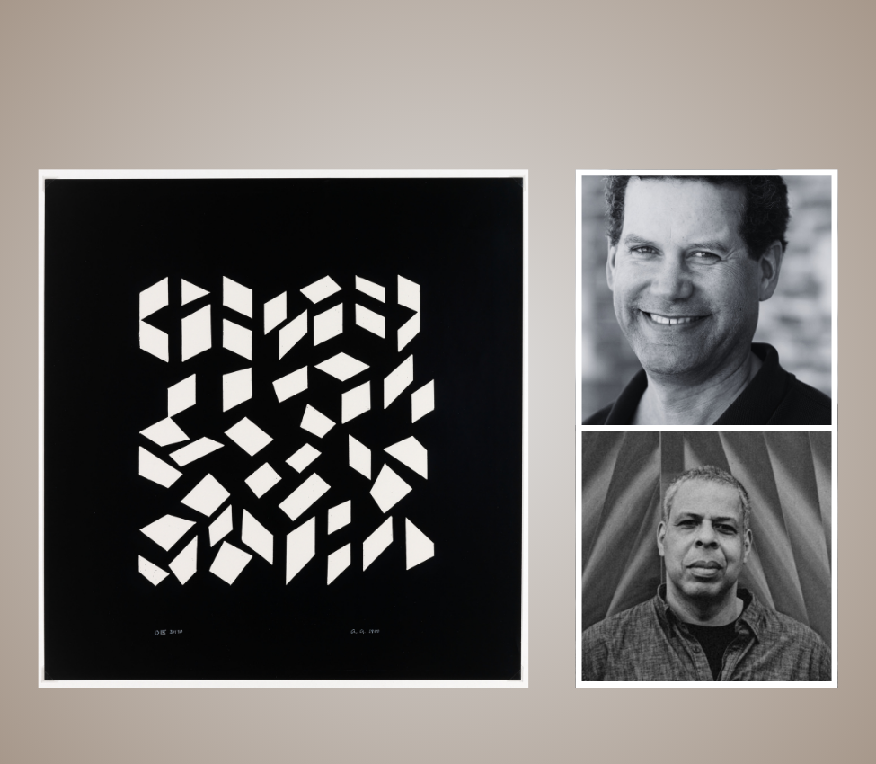 Christopher Benfey and David Sanford next to an Anni Albers print