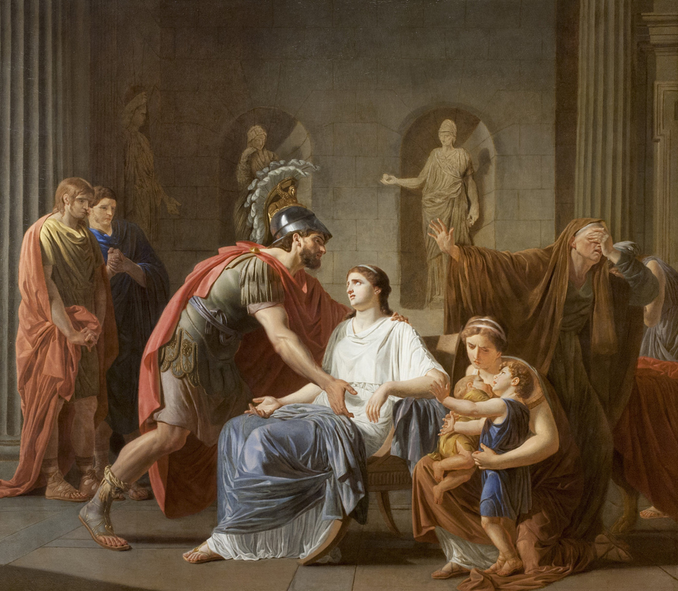 Etienne Aubry (French, 1745-1781), Les Adieux de Coriolan à sa Femme au moment qu'il part pour se rendre chez les Volsques (detail), ca. 1780