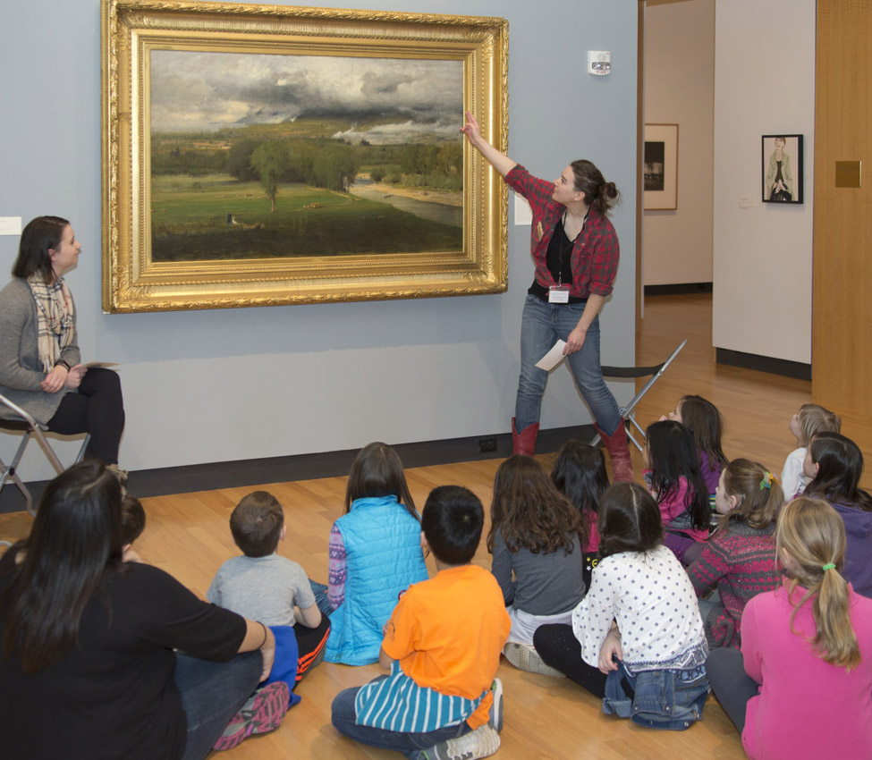 Children explore a George Inness painting with MHCAM Student Guides