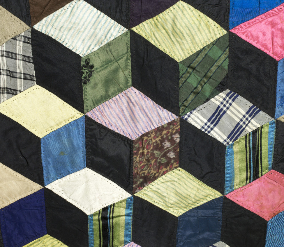 Unknown (American), Quilt with tumbling blocks pattern (detail), ca. 1845-1885