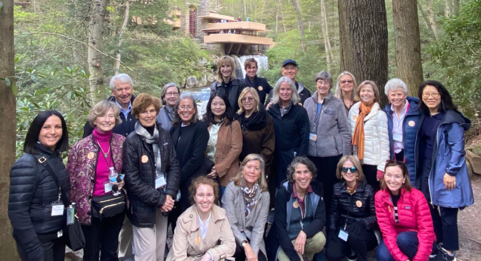 Director Tricia Y. Paik (at right) with Director's Circle members on annual art tour, at Frank Lloyd Wright’s Fallingwater, PA