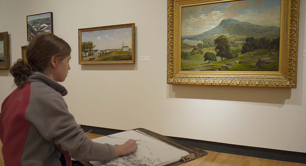 Student sketching in the galleries