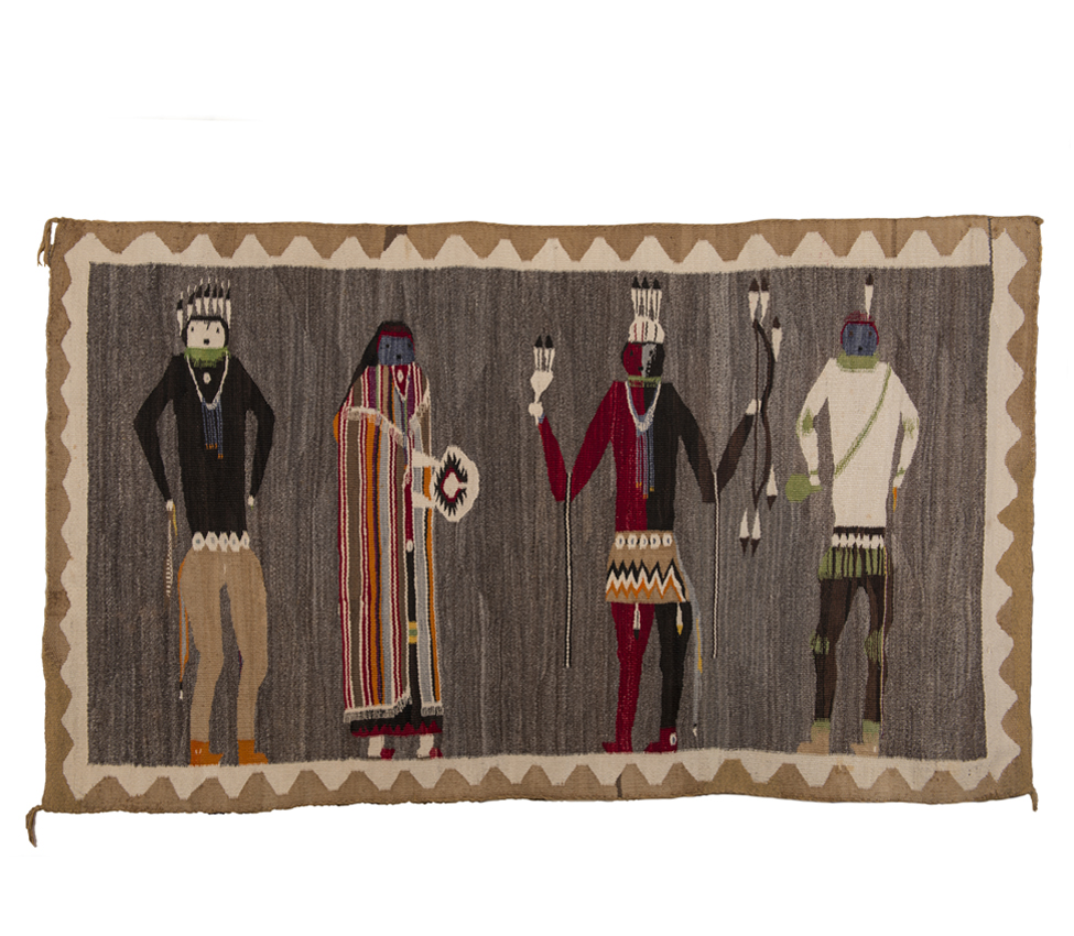 Unknown artist (Navajo), Four Nightway participants, 1930s, handspun wool, From the Collection of Rebecca and Jean-Paul Valette