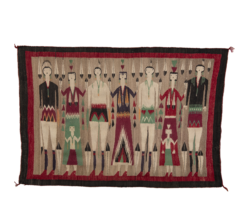 Unknown artist (Navajo), Yeibichai dancers with children, ca. 1925, handspun wool and commercial yarn, From the Collection of Rebecca and Jean-Paul Valette