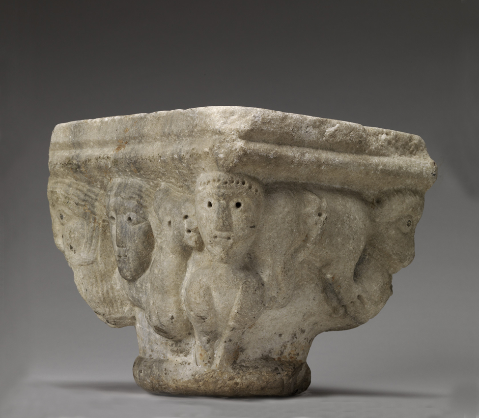 Maker unknown (North Italian; possibly Austrian), Capital with human and animal figures, first half of the 12th century