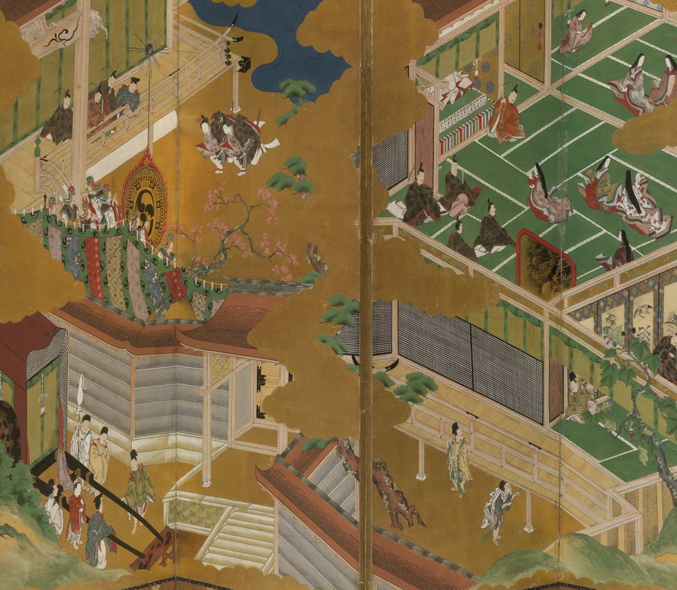 Masamitsu Kano, also known as Eishunsai (Japanese, d. 1765), Six-fold screen with scenes from Tail of Genji, mid 18th century (detail)