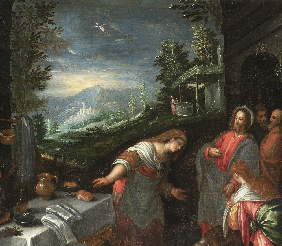 Giambattista Bassano (Italian, 1553-1613), Christ in the House of Mary and Martha (detail), after 1576-77