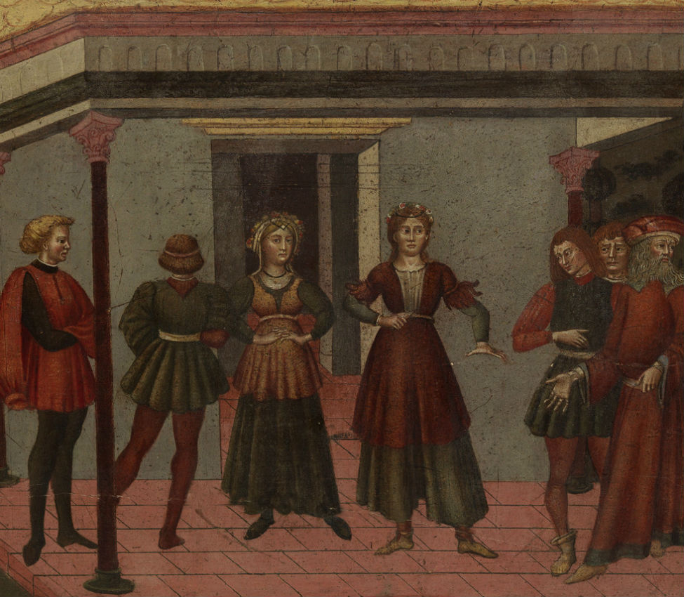 Maker Unknown (Italian), Cassone (wedding chest) with painted panel showing the Death of Lucretia, ca. 1465-75