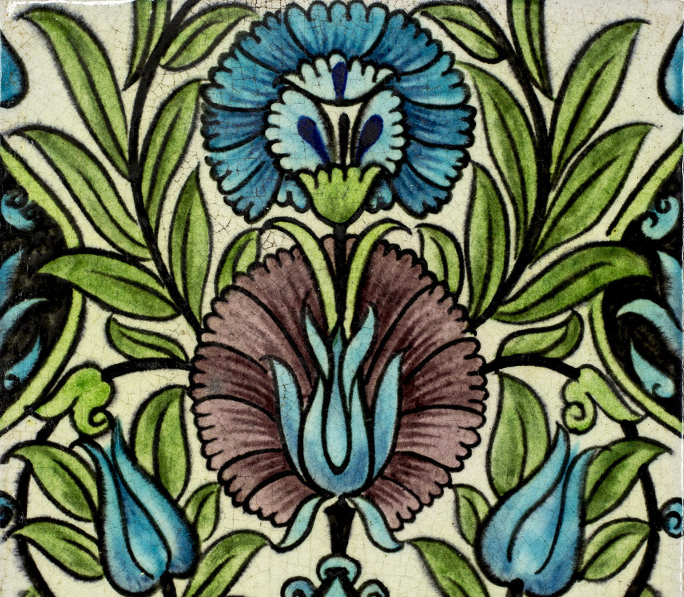 William De Morgan (British; English, 1839-1917), Iznik-inspired tile (detail), 1882-1888 design; 1898 production