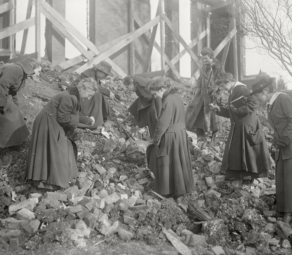 Professor Mignon Talbot and students after the Williston Hall fire, December 1917