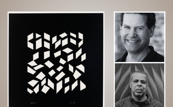 Christopher Benfey and David Sanford next to an Anni Albers print Christopher Benfey and David Sanford next to an Anni Albers print