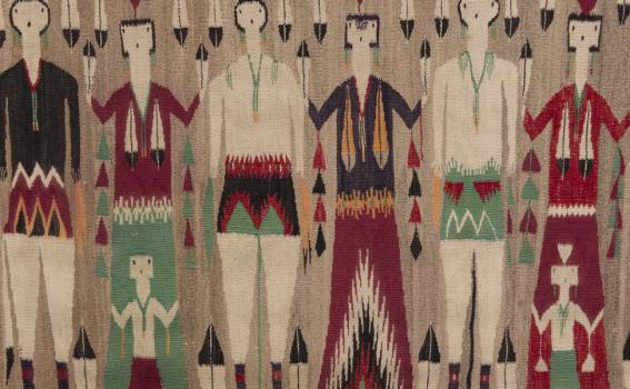 Artist unknown (Navajo), Yeibichai dancers with children (detail), ca. 1925, from the Collection of Rebecca and Jean-Paul Valette