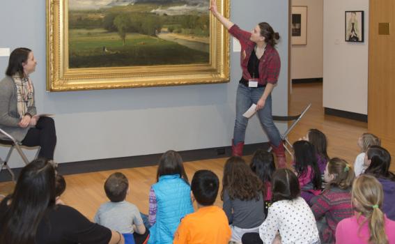 Children explore a George Inness painting with MHCAM Student Guides