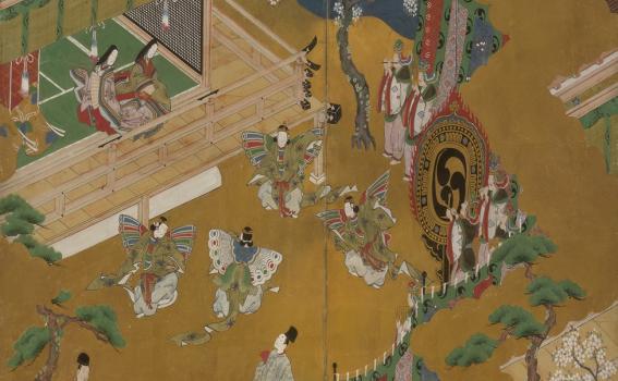 Kano, Masamitsu, also known as Eishunsai (Japanese, d. 1765), Six-fold screen with scenes from Tale of Genji (detail), mid 18th century