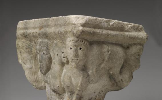 Maker unknown (North Italian; possibly Austrian), Capital with human and animal figures, first half of the 12th century