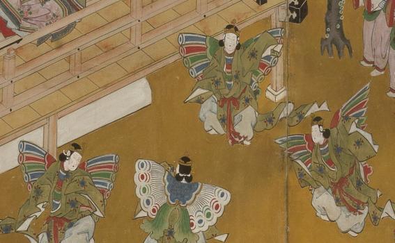Masamitu Kano, also known as Eishunsai (Japanese, d. 1765), Six-fold screen with scenes from Tale of Genji (detail), mid 18th century