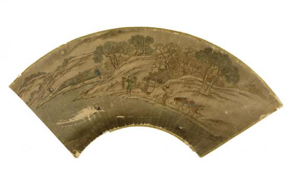 Artist Unknown (Chinese), Fan painting with landscape of country life Artist Unknown (Chinese), Fan painting with landscape of country life