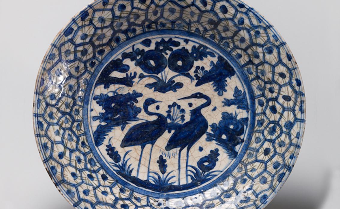 Maker Unknown (Persian), Dish with Two Cranes