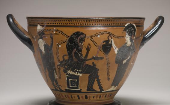 Theseus Painter, Skyphos with Herakles, Athena, and Hermes Theseus Painter, Skyphos with Herakles, Athena, and Hermes