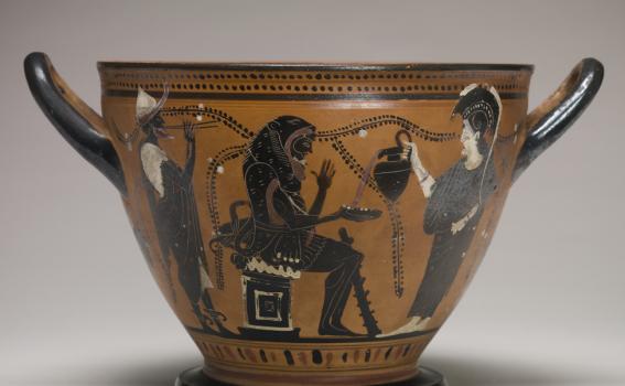 Theseus Painter, Skyphos with Herakles, Athena, and Hermes