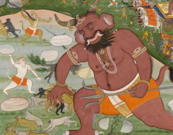 Indian, Battle between Hanuman and Kumbhakarna, from the Ramayana (detail), ca. 1810-1820