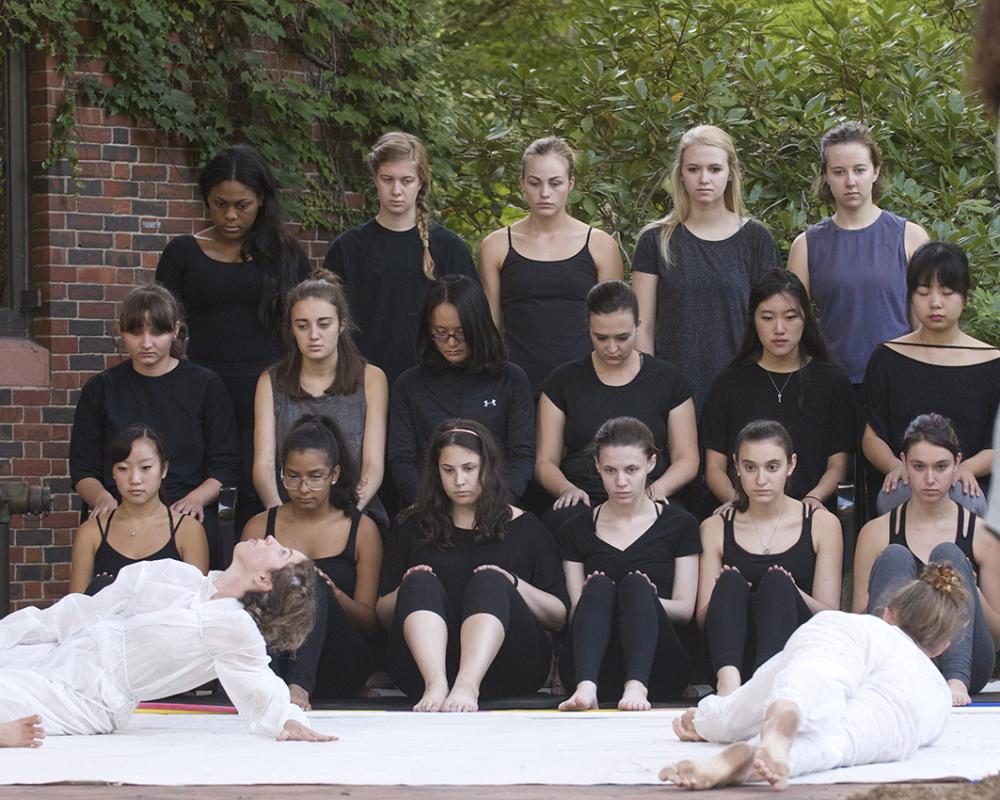 Student dancers perform outside the Museum