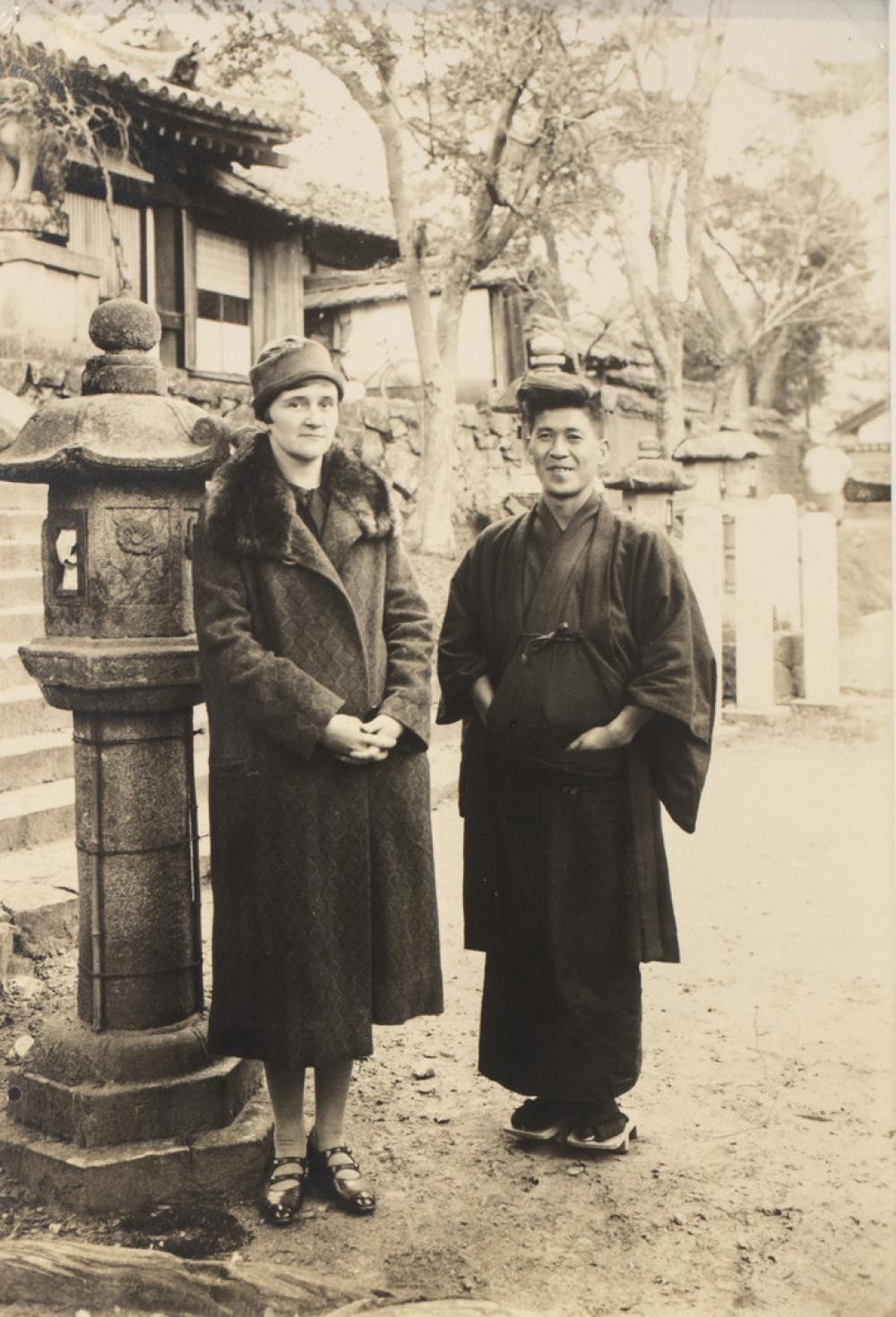 Blair with K. Hayashi at Asuka Temple of Nara, Japan, taken on December 5, 1927. Blair with K. Hayashi at Asuka Temple of Nara, Japan, taken on December 5, 1927.