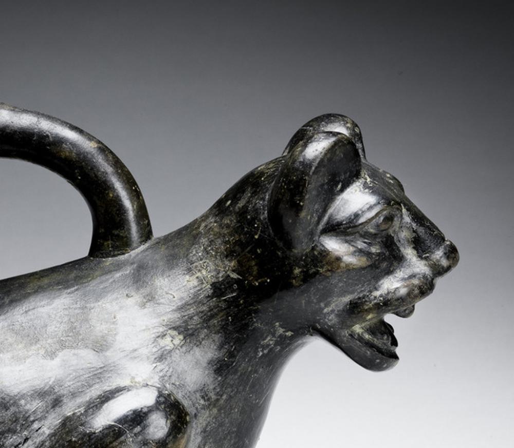 Maker Unknown (Peruvian, Moche) Stirrup-spouted vessel in feline form (detail)
