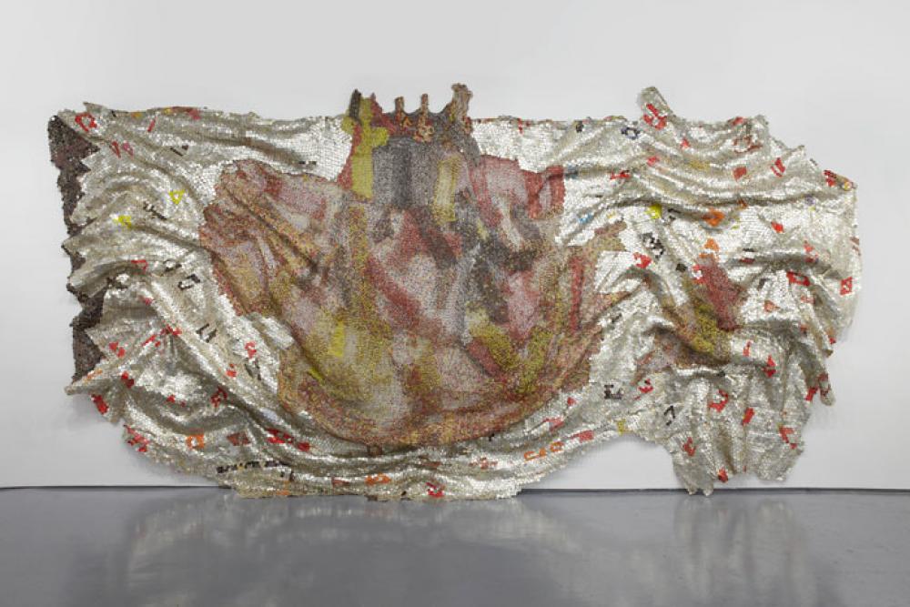 El Anatsui, They Finally Broke the Pot of Wisdom, 2011 Found aluminum and copper wire 15’6” x 23’ feet flat (dimensions variable) Approximately 11’4” x 22’6” feet installed El Anatsui, They Finally Broke the Pot of Wisdom, 2011 Found aluminum and copper wire 15’6” x 23’ feet flat (dimensions variable) Approximately 11’4” x 22’6” feet installed
