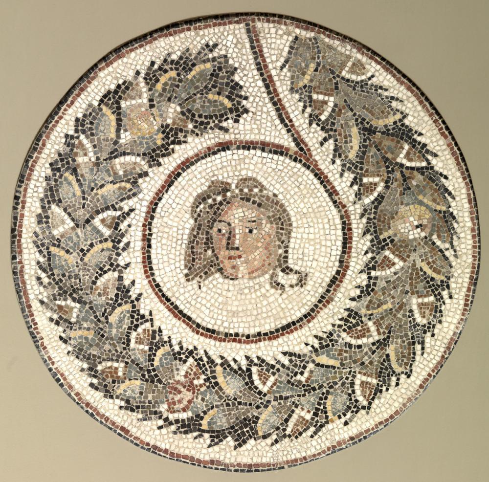 Roman, Floor mosaic with a head encircled by a garland