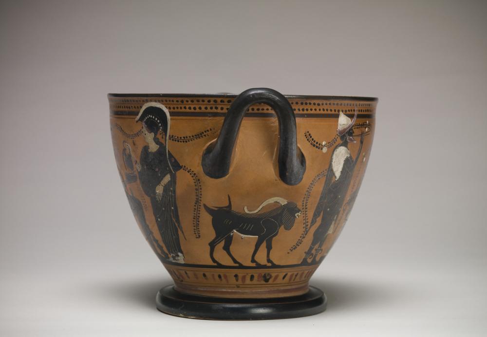 Theseus Painter, Skyphos with Herakles, Athena, and Hermes Theseus Painter, Skyphos with Herakles, Athena, and Hermes