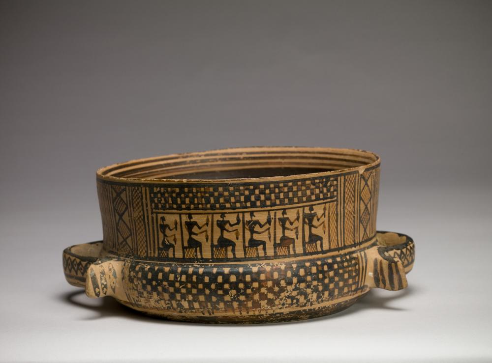 Greek, Ribbon-handled bowl with a mourning ritual