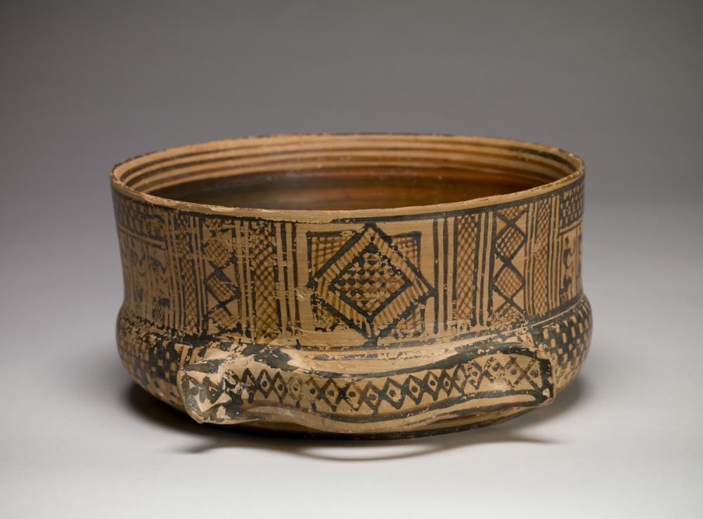 Greek, Ribbon-handled bowl with a mourning ritual Greek, Ribbon-handled bowl with a mourning ritual