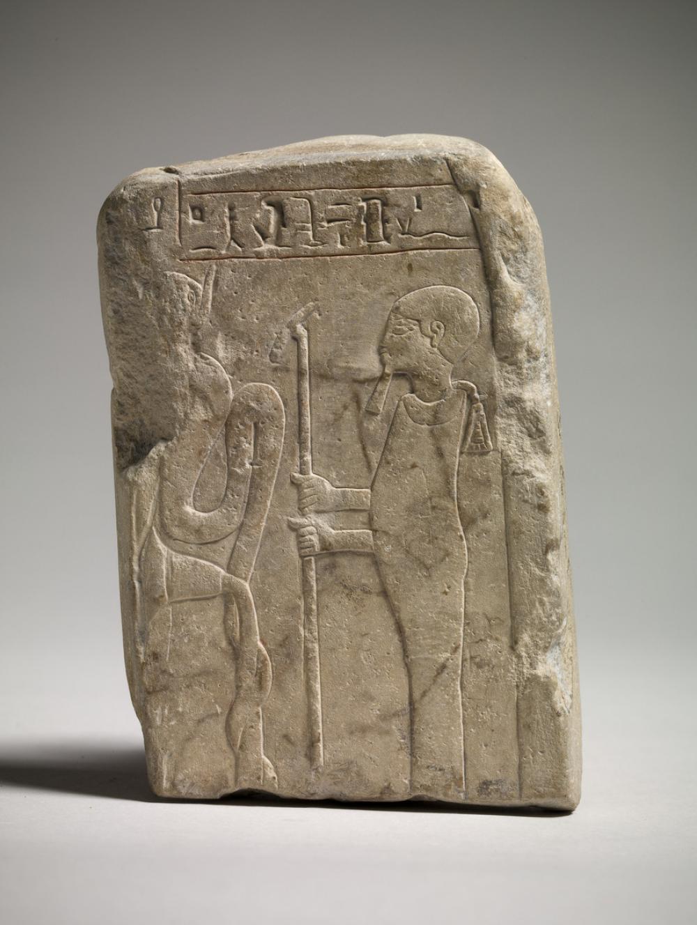 Egyptian, Stela fragment with Ptah and a cobra goddess
