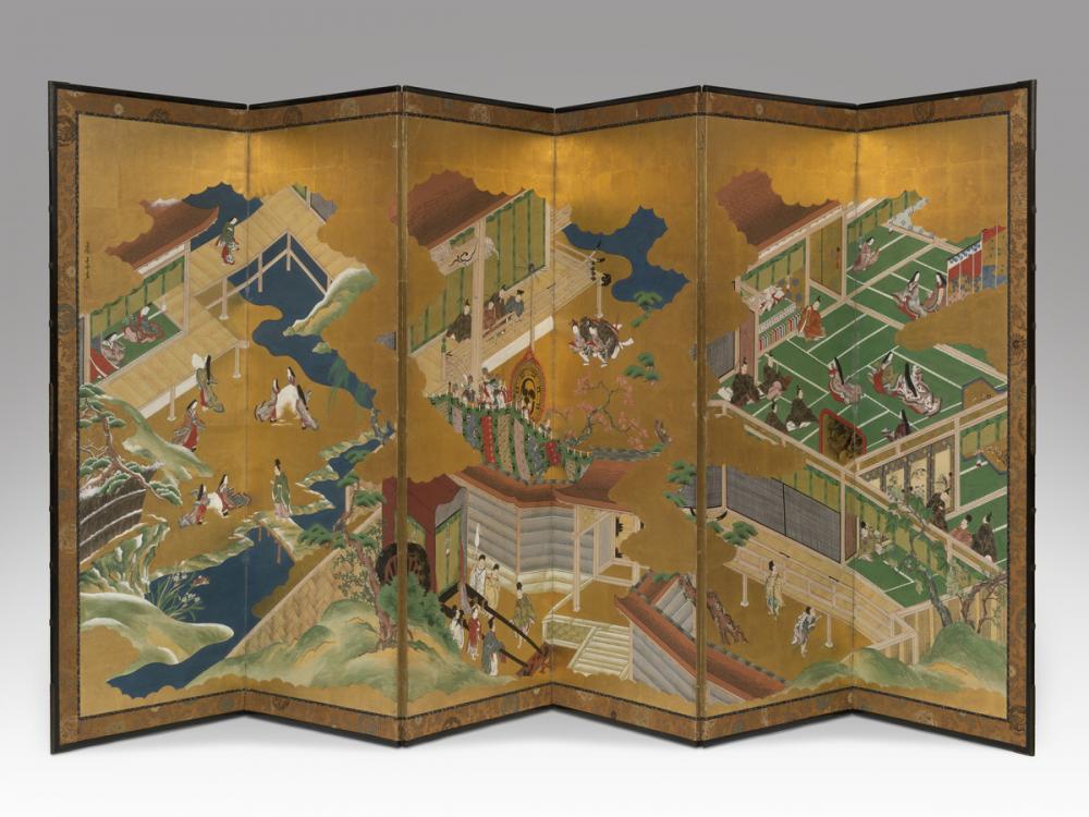 Kano, Masamitsu, Six-fold screen with scenes from Tale of Genji
