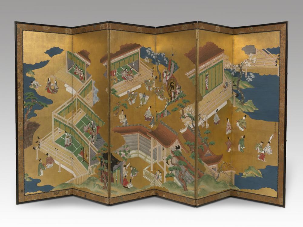 Kano, Masamitsu, Six-fold screen with scenes from Tale of Genji Kano, Masamitsu, Six-fold screen with scenes from Tale of Genji