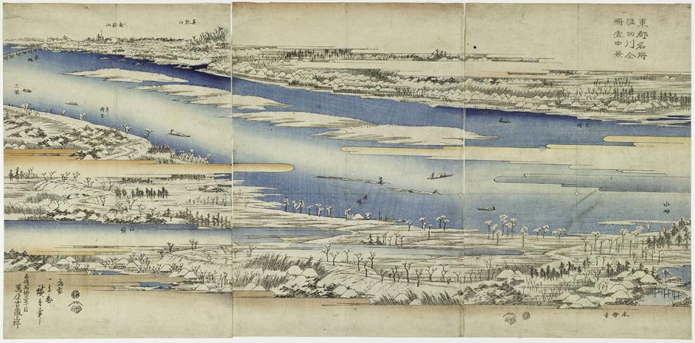 Utagawa Hiroshige I, Sumidagawa zenzu setchū kei, from series Tōto meisho Utagawa Hiroshige I, Sumidagawa zenzu setchū kei, from series Tōto meisho