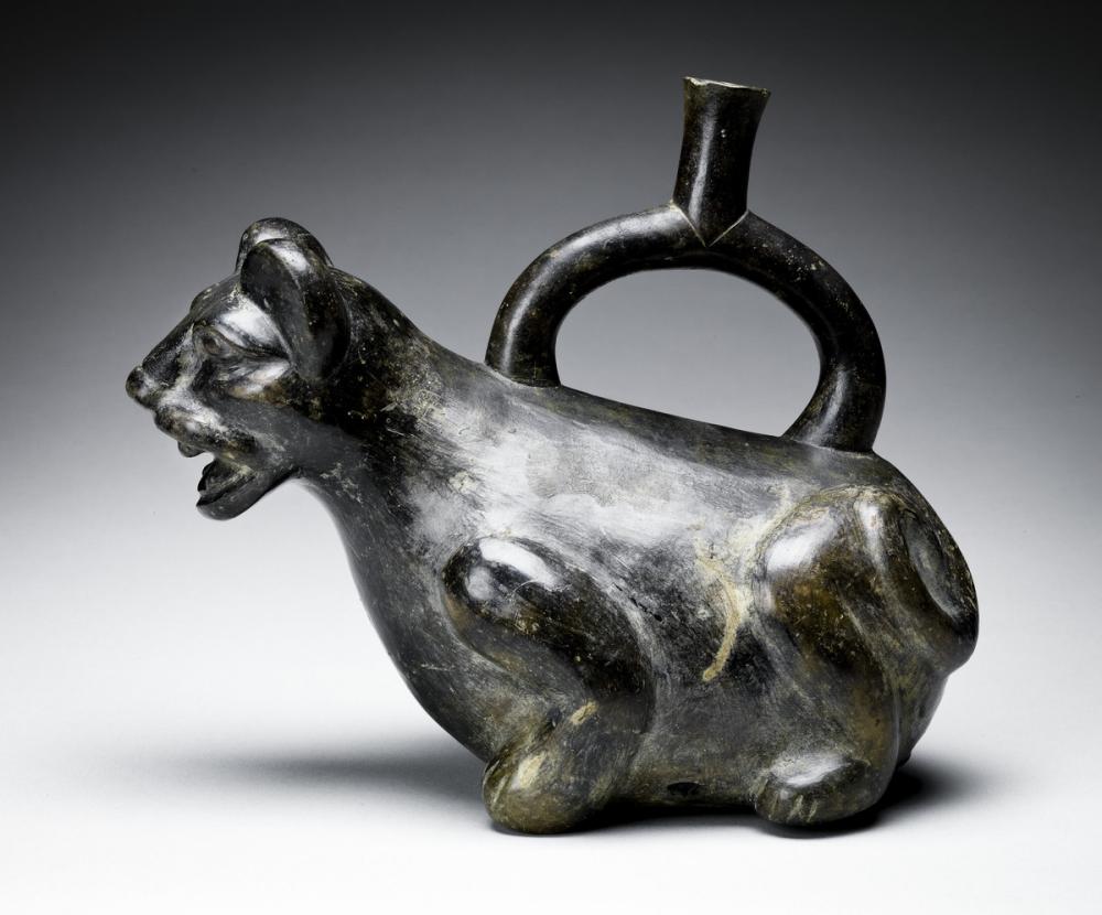 Moche, Stirrup-spouted vessel in form of feline Moche, Stirrup-spouted vessel in form of feline