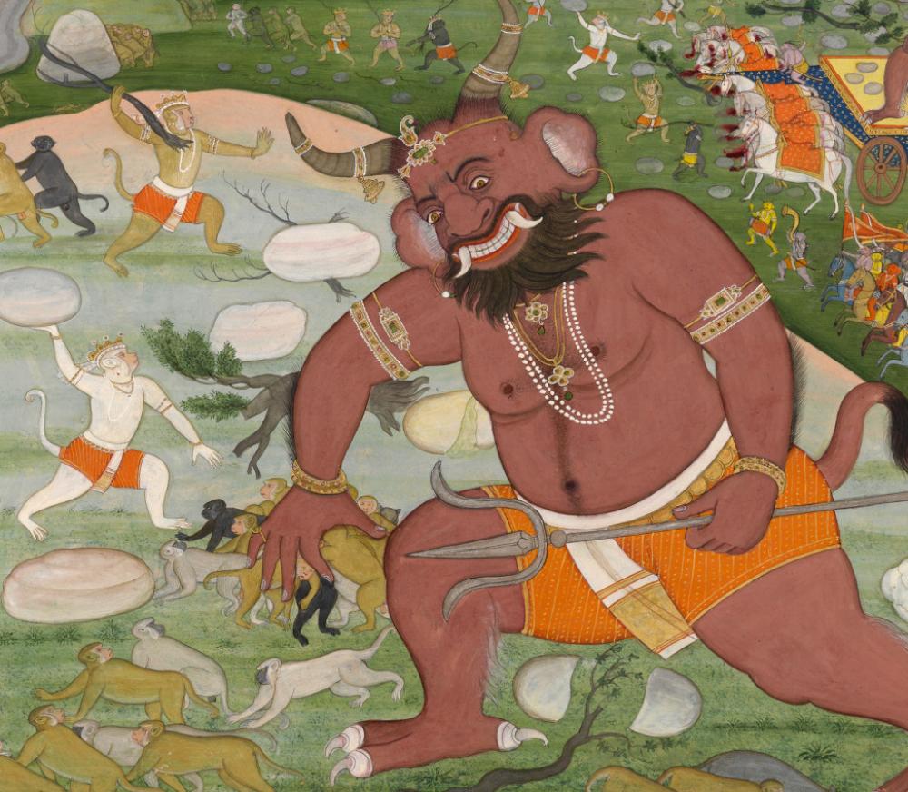 Indian, Battle between Hanuman and Kumbhakarna, from the Ramayana (detail), ca. 1810-1820