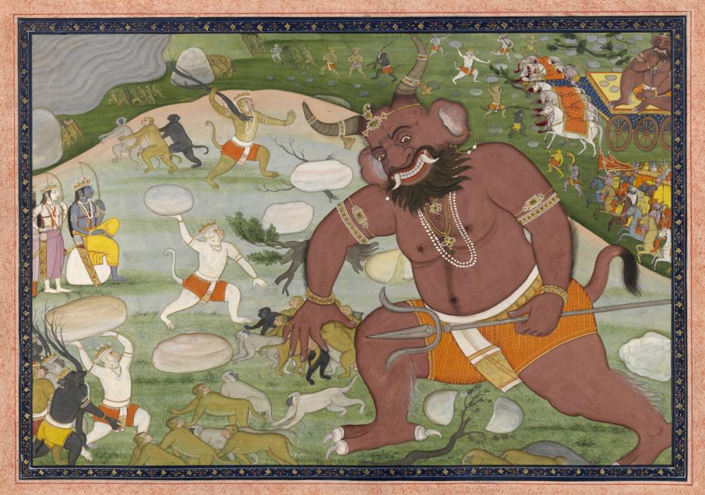 Indian, Battle between Hanuman and Kumbhakarna, from the Ramayana