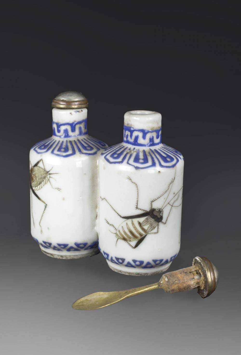 Chinese, Double snuff bottle with crickets