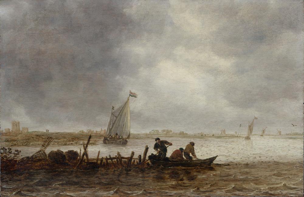 Jan van Goyen, A View of an Estuary with a Fishing Boat