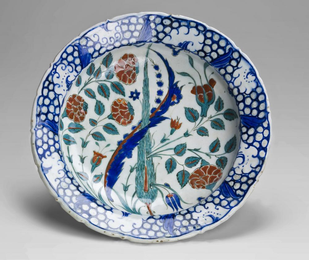 Turkish, Dish with saz leaf and cypress tree Turkish, Dish with saz leaf and cypress tree