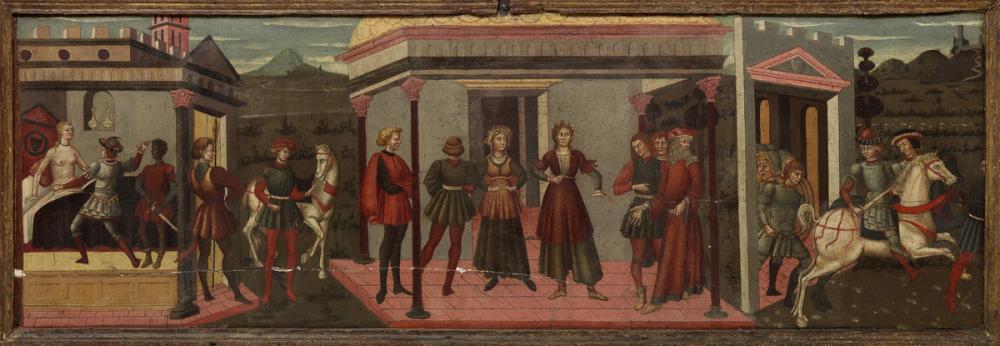 Italian, Cassone (wedding chest) with painted panel showing the Death of Lucretia Italian, Cassone (wedding chest) with painted panel showing the Death of Lucretia