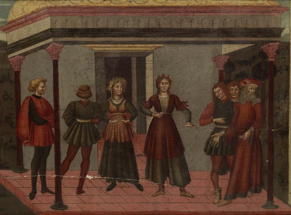 Italian, Cassone (wedding chest) with painted panel showing the Death of Lucretia Italian, Cassone (wedding chest) with painted panel showing the Death of Lucretia
