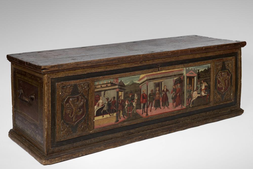 Italian, Cassone (wedding chest) with painted panel showing the Death of Lucretia