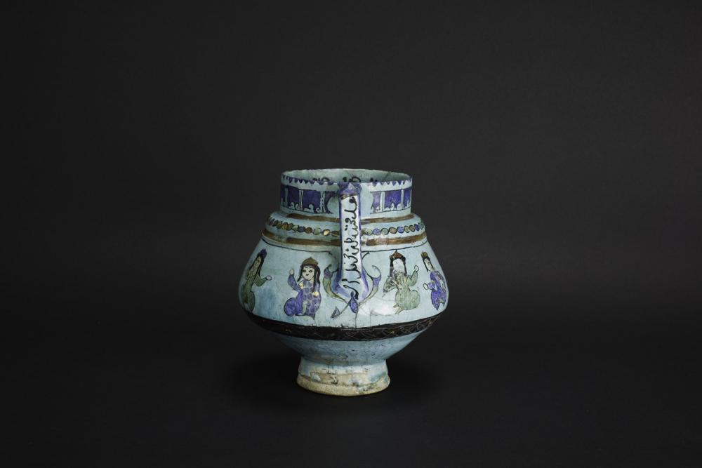 Persian, Handled jug with princely figures
