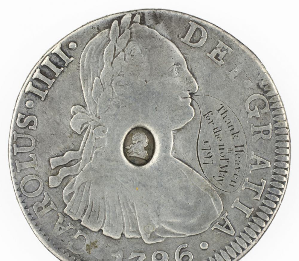 Spanish, British; 8 reales of Charles IV with George III countermark Spanish, British; 8 reales of Charles IV with George III countermark